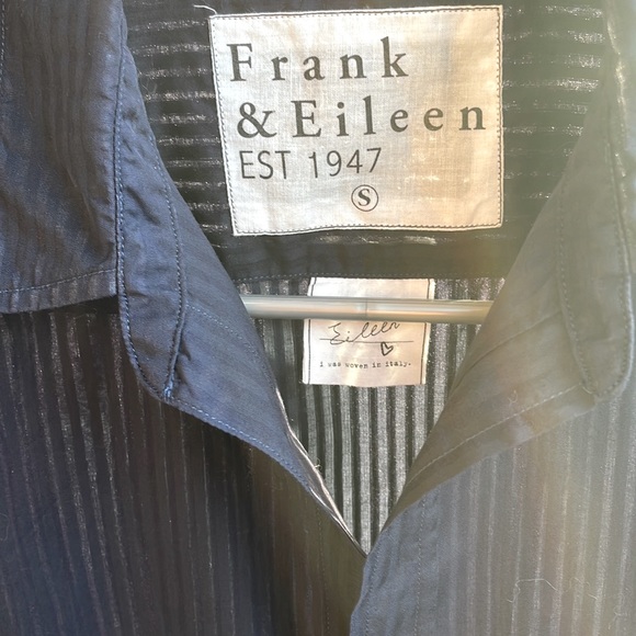 FRANK & EILEEN Eileen Sheer Poplin Striped Navy Shirt - Picture 2 of 16